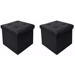 Otto & Ben 15" Storage Ottoman - [2pc Set] Folding Toy Boxes Chest with Memory Foam Seat, Tufted Faux Leather Ottomans Bench Foot Rest Stool, Black