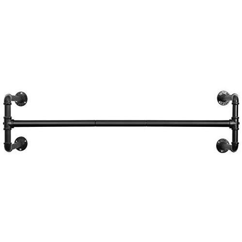 SONGMICS Wall-Mounted Clothes Rack, Industrial Pipe Clothes Hanging Bar, Space-Saving, 43.3 x 11.8 x 11.5 Inches, Holds up to 132 lb, Easy Assembly, for Small Space, Black UHSR64BK
