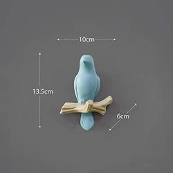 JDSHSO Wall Mounted Home Living Room Decor Hanger Resin Bird Statue Key Holder Coat Clothes Towel Hooks Racks Animal Sculpture (Blue,A Bird)