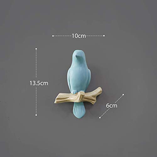 JDSHSO Wall Mounted Home Living Room Decor Hanger Resin Bird Statue Key Holder Coat Clothes Towel Hooks Racks Animal Sculpture (Blue,A Bird)