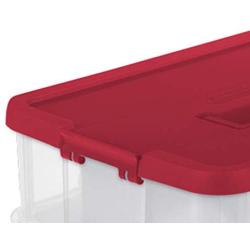 Sterilite 1427 Stack & Carry 2 Layer 24 Ornament Storage Box, Red Lid and Handle, See-through layers