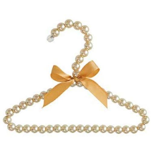 SAASNY Standard Hangers,Children Kids Pearl Beaded Bowknot Clothes Hangers with Trouser Bar Hangers,（Pack of 5） Gold Ideal for Home and Shops