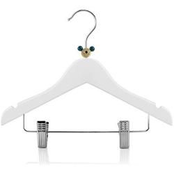 HANGERWORLD 18 White 11.8inch Kids Wooden Clip Coat Clothes Hangers with Mixed Colored Animal Head Design