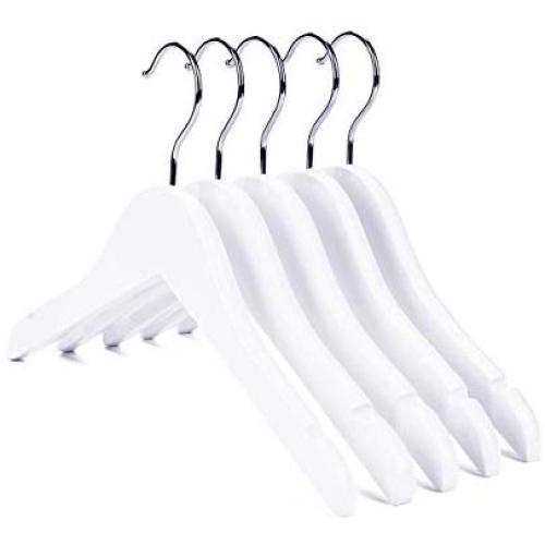 Nature Smile Kids Baby Children Toddler Wooden Shirt Coat Hangers with Notches and Anti-rust Chrome Hook Pack of 10 (White)