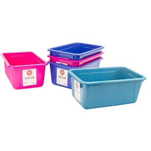Storex Small Cubby Bin, Blue, Pink and Turquoise, 5-Pack