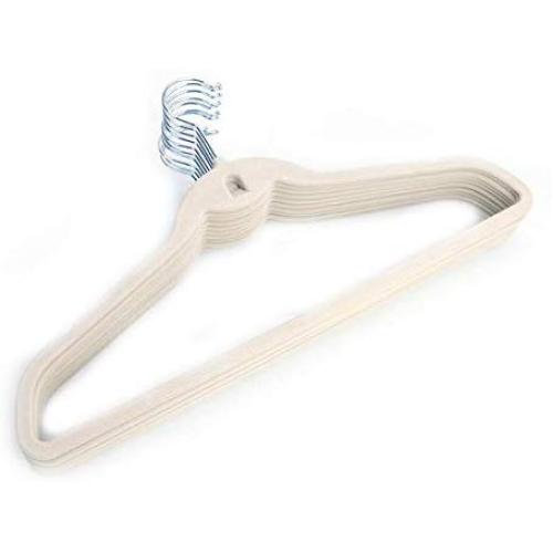 10pcs Plastic Flocking Clothes Hangers with Hook Beige Home Supplies Plastic Hangers for Household Bedroom Store