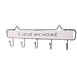 RUZYY Wall Mounted Clothes Hanger 5 Hooks Hat Key Holder Laundry Coat Rack Hanging Storage Shelf for Home - White