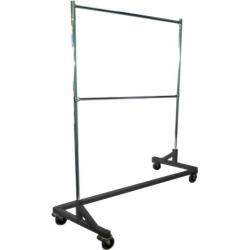 GR600-EH Deluxe Commercial Grade Rolling Z Garment Rack, 400lb Capacity, 63" Length with Add-On Extra Double Rail, Adjustable Height Chrome Uprights and Black Base, One Rack