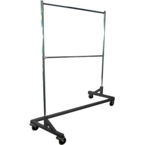 GR600-EH Deluxe Commercial Grade Rolling Z Garment Rack, 400lb Capacity, 63" Length with Add-On Extra Double Rail, Adjustable Height Chrome Uprights and Black Base, One Rack