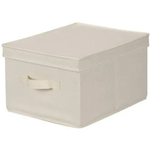 Household Essentials 113 Storage Boxes with Lid and Handle - Natural Beige Canvas - Large Household Essentials 113 Storage Boxes with Lid and Handle - Natural Beige Canvas - Large