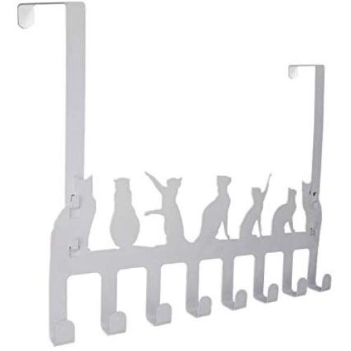 FRTWEY Over The Door Hook Hanger Organizer Rack, Heavy Duty Cat Storage for Hanging Clothes, Towels, Coat, Purse, 8 - Hooks, Black