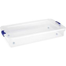 Homz Plastic Underbed Storage, Stackable Storage Bins with Blue Latching Handles, 60 Quart, Clear, 2-Pack