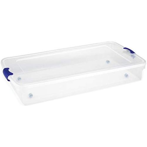 Homz Plastic Underbed Storage, Stackable Storage Bins with Blue Latching Handles, 60 Quart, Clear, 2-Pack Homz Plastic Underbed Storage, Stackable Storage Bins with Blue Latching Handles, 60 Quart, Clear, 2-Pack