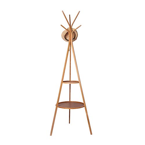 Cxjff Floor Standing Coat Rack Durable Cozy Clothes Hanger 6 Hooks Clean Indoor Install, Bamboo (Color : Wood, Size : 49x49x170cm)