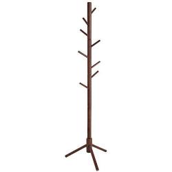 VASAGLE Coat Rack Free Standing with with 8 Hooks, Wood Coat Tree Hall Entryway Stand for Clothes, Hats, Handbags, Umbrella, Solid Wood, Dark Walnut URCR04WN