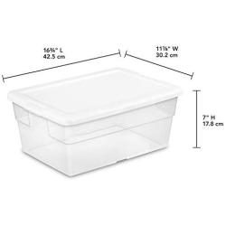 Sterilite 16448012 16 Quart/15 Liter Storage Box, White Lid with Clear Base, 12-Pack