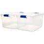 Homz Plastic Storage, Modular Stackable Storage Bins with Blue Latching Handles, 66 Quart, Clear, 2-Pack