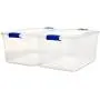 Homz Plastic Storage, Modular Stackable Storage Bins with Blue Latching Handles, 66 Quart, Clear, 2-Pack