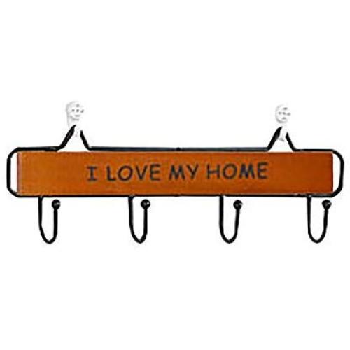 super1798 Rustic Wooden Metal I Love My Home Wall Hook Wall Decorative Ornaments Cloth Hat Rack Hanger Coffee 4 Hooks