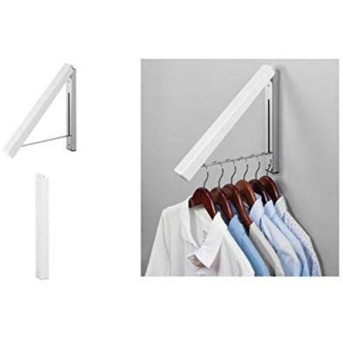 iDesign Brezio Wall Mount Metal Clothes Hanger Drying Rack for Laundry Room, Bathroom or Bedroom, 1.78" x 11.81" x 15.7", White