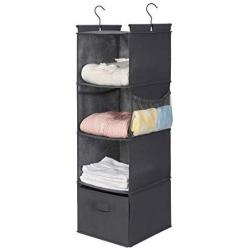 MAX Houser 4-Shelf Hanging Closet Organizer,Space Saver,Cloth Hanging Shelves with 2 Side Pockets,Foldable