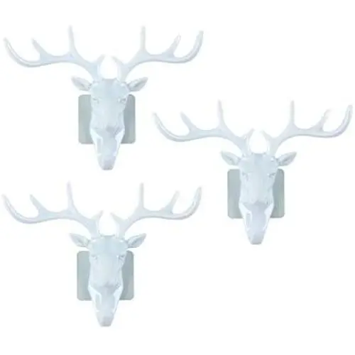 NUOBESTY Antler Iron Wall Hook 3Pcs, 3D Metal Clothes Hanger Christmas Room Decor Stereoscopic Deer Head Door Coat Rack Hat Cap Holder Organizer for Home Bathroom - White NUOBESTY Antler Iron Wall Hook 3Pcs, 3D Metal Clothes Hanger Christmas Room Decor Stereoscopic Deer Head Door Coat Rack Hat Cap Holder Organizer for Home Bathroom - White