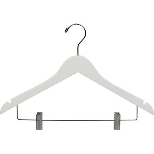 The Great American Hanger Company White Wooden Combo Hangers with Adjustable Cushion Clips, (Box of 50) Space Saving Flat 17 Inch Hanger with Chrome Swivel Hook & Notches