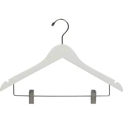The Great American Hanger Company White Wooden Combo Hangers with Adjustable Cushion Clips, (Box of 50) Space Saving Flat 17 Inch Hanger with Chrome Swivel Hook & Notches The Great American Hanger Company White Wooden Combo Hangers with Adjustable Cushion Clips, (Box of 50) Space Saving Flat 17 Inch Hanger with Chrome Swivel Hook & Notches