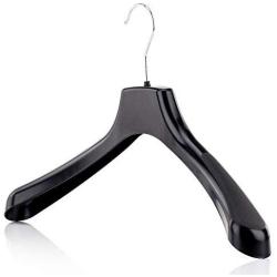 HANGERWORLD 10 Black 16.5inch Plastic Coat Clothes Suit Garment Top Hangers with 1.57inch Wide Shoulder Support