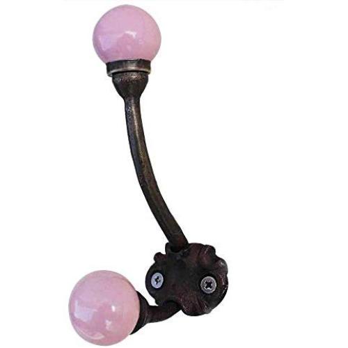 Indianshelf Handmade 1 Artistic Vintage Pink Iron Solid Rail Hooks Hangers/Towel Holder Kitchen