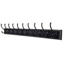 Dseap Coat Rack Wall Mounted: 10-Hooks, 38-1/4" Long, 16" Hole to Hole, Wood Coat Hooks Wall Mounted, Hook Rack, Hook Rail, Hooks for Hanging Coats, Black