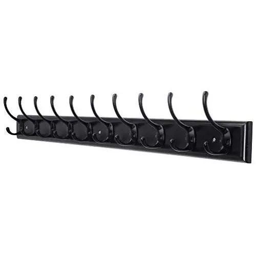 Dseap Coat Rack Wall Mounted: 10-Hooks, 38-1/4" Long, 16" Hole to Hole, Wood Coat Hooks Wall Mounted, Hook Rack, Hook Rail, Hooks for Hanging Coats, Black