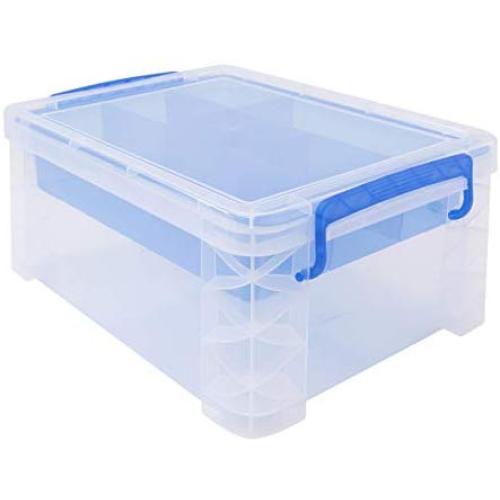Super Stacker Divided Storage Boxes with Removable Divider Tray, 14.25" x 10.3" x 6.5", Clear