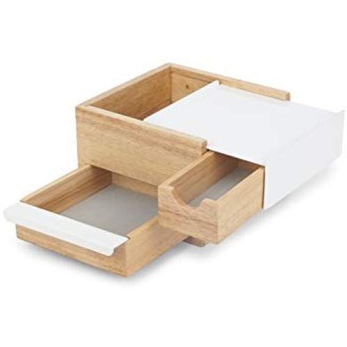 Umbra Mini Stowit Jewelry Boxes - Modern Keepsake Storage Organizer with Hidden Compartment Drawers for Ring, Bracelet, Watch, Necklace, Earrings, and Accessories (White / Natural)