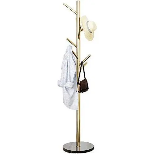 Metal Coat Rack Stand Golden Satin Steel Finish Stable Marble Base, High-Grade with Hooks Metal Tree Hat & Coat Hanger Floor Free Standing Wall Bedroom Easy Assembly (Golden) Metal Coat Rack Stand Golden Satin Steel Finish Stable Marble Base, High-Grade with Hooks Metal Tree Hat & Coat Hanger Floor Free Standing Wall Bedroom Easy Assembly (Golden)