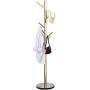 Metal Coat Rack Stand Golden Satin Steel Finish Stable Marble Base, High-Grade with Hooks Metal Tree Hat & Coat Hanger Floor Free Standing Wall Bedroom Easy Assembly (Golden)