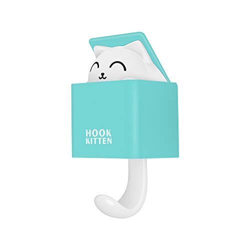 AndYin Cat Hooks Wall Hanger for Key Hook Decorative Adhesive Kitty Hooks Key Holder Coat Rack Utility Hook for Wall Hanging with Bag Coat (Cyan)