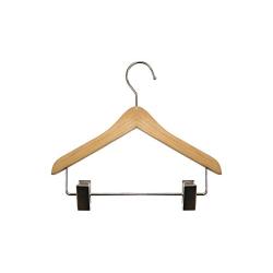 NAHANCO MINI6RC12 Deluxe Flat Wooden Pet, Doll Clothes, Accessory, Jewelry Hanger with Chrome Hook Ball end with Clips, 6", Natural (Pack of 12)