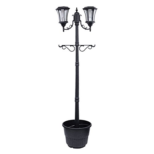 Sun-Ray 312007 Martens 2-Head Solar LED Lamp Post & Planter, with Plant Hanger, 7, Black, Batteries Included