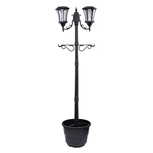 Sun-Ray 312007 Martens 2-Head Solar LED Lamp Post & Planter, with Plant Hanger, 7, Black, Batteries Included