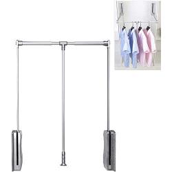 Hanger Adopts Pneumatic Buffer System Wardrobe Clothes Hanger Rail Adjustable Width Strong Load Capacity Horizontal Position Alumina Tube Aluminum Alloy Tube + Plastic (Color : Silver)