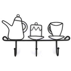 KITTENSXC Wall Hooks (3 Hooks) Iron Rack Hanger for Kitchen Home Restaurant Keys Clothes Cups Holder Craft Wall Decor Cute Pattern Design (Tea Port)