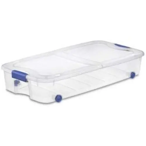 4-Pack Under Bed Plastic Storage Bin Unit Boxes Are Containers For Clothes, Books, Diapers, Shoes, Linen. Office Supplies, Camping, RV, Pantry Foods 66 Quart Capacity 4-Pack Under Bed Plastic Storage Bin Unit Boxes Are Containers For Clothes, Books, Diapers, Shoes, Linen. Office Supplies, Camping, RV, Pantry Foods 66 Quart Capacity