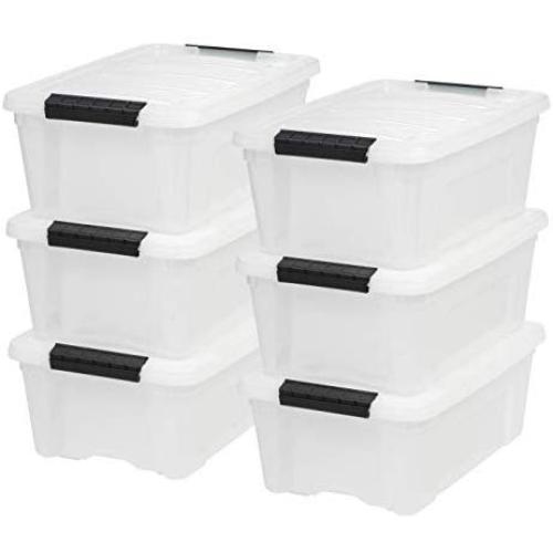 IRIS USA, Inc TB-42 12 Quart Stack & Pull Box, Multi-purpose Storage Bin, 6 Pack, Pearl