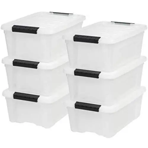 IRIS USA, Inc TB-42 12 Quart Stack & Pull Box, Multi-purpose Storage Bin, 6 Pack, Pearl