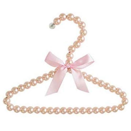 SAASNY Standard Hangers,Children Kids Pearl Beaded Bowknot Clothes Hangers with Trouser Bar Hangers,（Pack of 25） Pink Ideal for Home and Shops