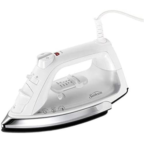 Sunbeam Classic 1200 Watt Mid-size Anti-Drip Non-Stick Soleplate Iron with Shot of Steam/Vertical Shot feature and 8 360-degree Swivel Cord, White/Clear, GCSBCL-317-000