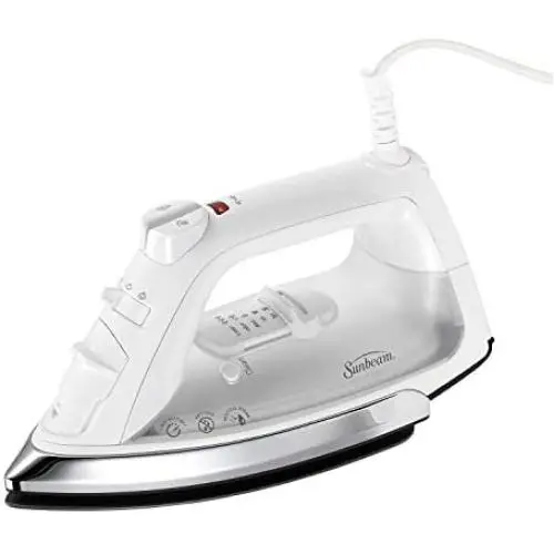 Sunbeam Classic 1200 Watt Mid-size Anti-Drip Non-Stick Soleplate Iron with Shot of Steam/Vertical Shot feature and 8 360-degree Swivel Cord, White/Clear, GCSBCL-317-000 Sunbeam Classic 1200 Watt Mid-size Anti-Drip Non-Stick Soleplate Iron with Shot of Steam/Vertical Shot feature and 8 360-degree Swivel Cord, White/Clear, GCSBCL-317-000