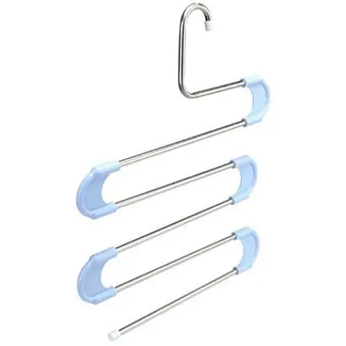 5PC Random Color 5 Layer Stainless Steel S Shape Clothes Pants Hanger Closet Towel Storage Rack Shelf Hangers Multilayer Cloth Hanger Decoration