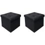 Otto & Ben 15" Storage Ottoman - [2pc Set] Folding Toy Boxes Chest with Memory Foam Seat, Tufted Faux Leather Ottomans Bench Foot Rest Stool, Black